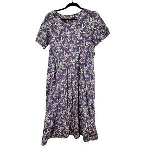 Retro Floral Maxi Dress M Purple Cottage Hippie Boho Indie Folk Coquette Country